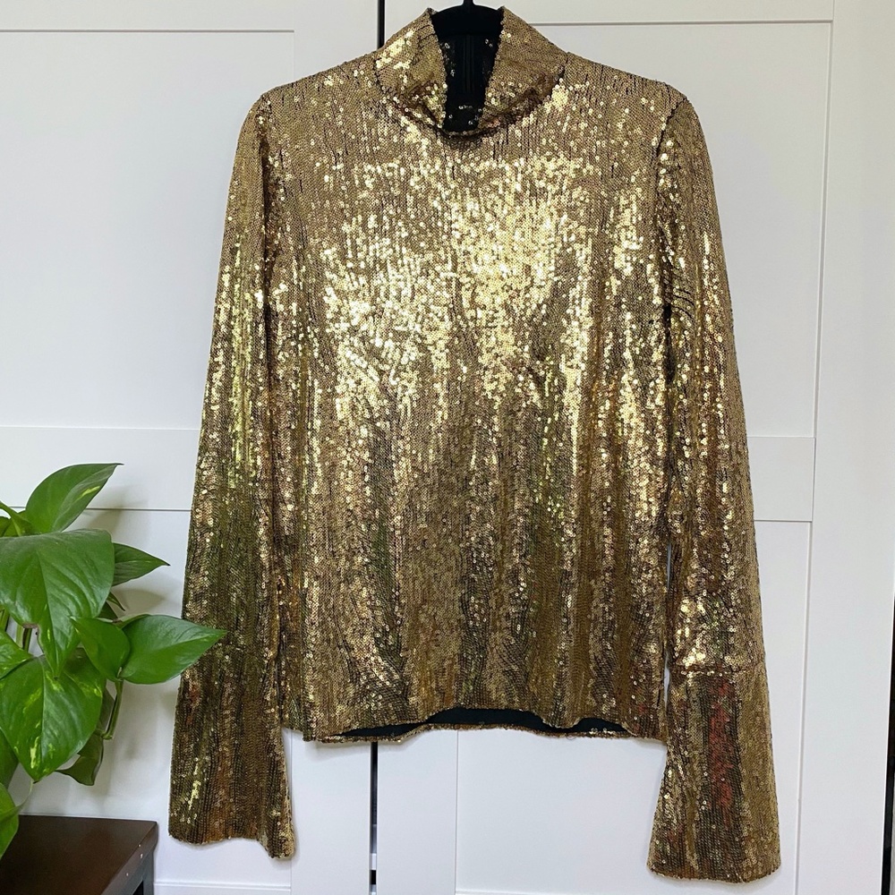MISBHV Gold Mini Sequin Long Sleeve Disco Top